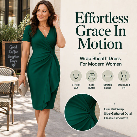 Women's Elegant V-Neck Ruffle Wrap Dress