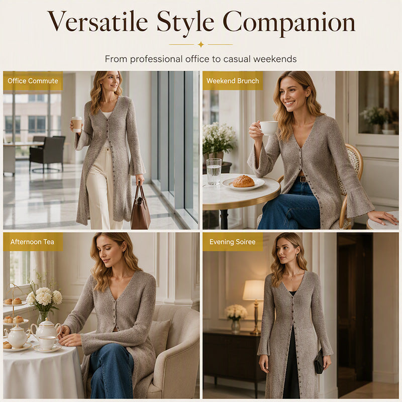 Women's Knit Long Open Front Cardigan