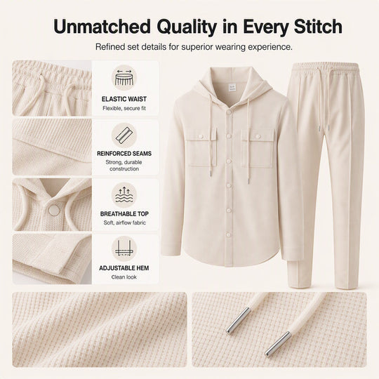 Men's Casual Waffle Hooded Jacket & Pants Set