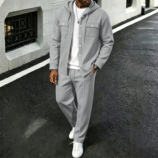 Men's Casual Waffle Hooded Jacket & Pants Set