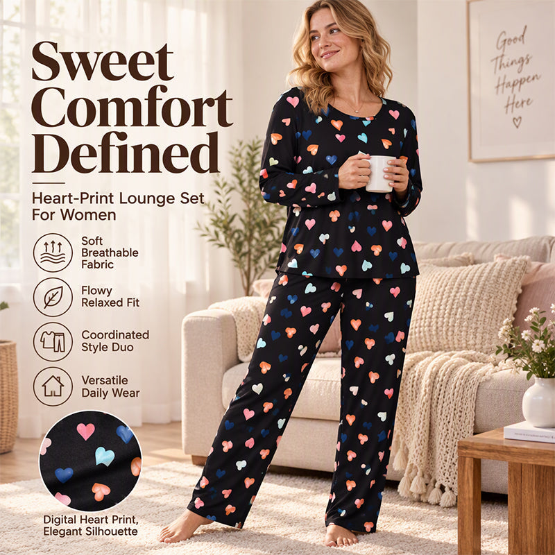 Women's Heart Print Long Sleeve Pajama Set