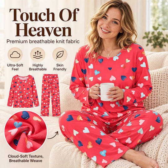 Women's Heart Print Long Sleeve Pajama Set