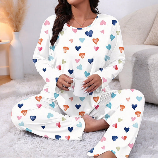 Women's Heart Print Long Sleeve Pajama Set