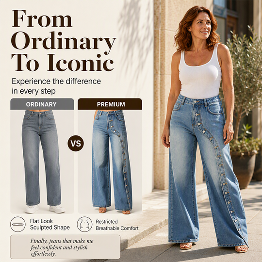 Women's Vintage Side Button Wide-Leg Jeans