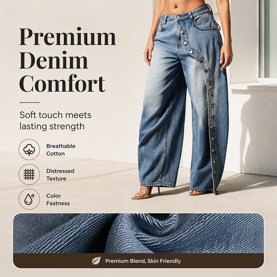 Women's Vintage Side Button Wide-Leg Jeans