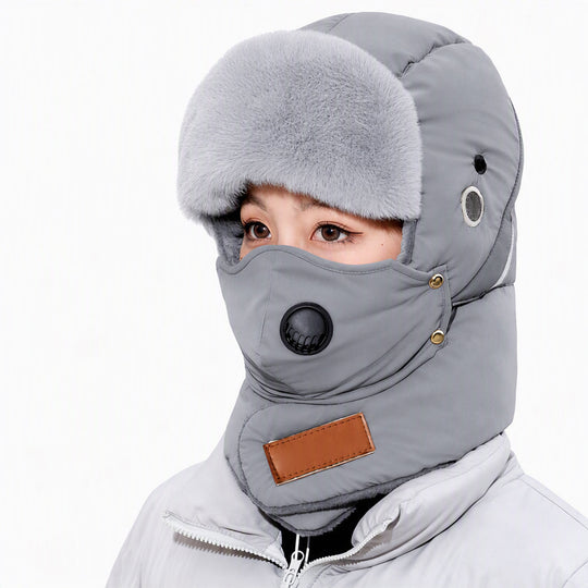 Windproof Winter Thermal Trapper Hat with Integrated Face Mask