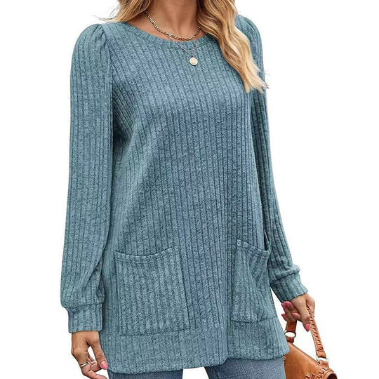 Women's Cozy Mid-Length Ribbed Knit Top