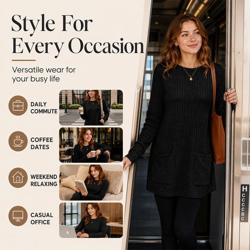 Women's Cozy Mid-Length Ribbed Knit Top
