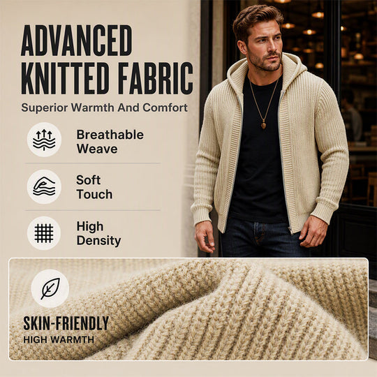Men's Casual Zip-Up Hooded Knit Sweater