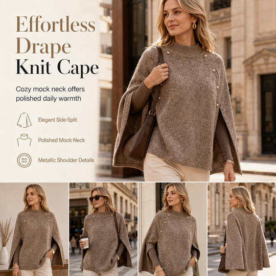 💖Black Friday Mega Deal – 50% off!💖 ☕️ Women's Buttoned Knit Cape Poncho Sweater