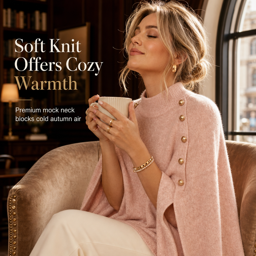 💖Black Friday Mega Deal – 50% off!💖 ☕️ Women's Buttoned Knit Cape Poncho Sweater