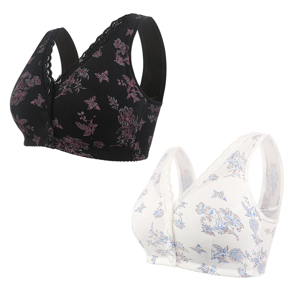 Women's Plus Size Front Button Floral Print Wireless Bra