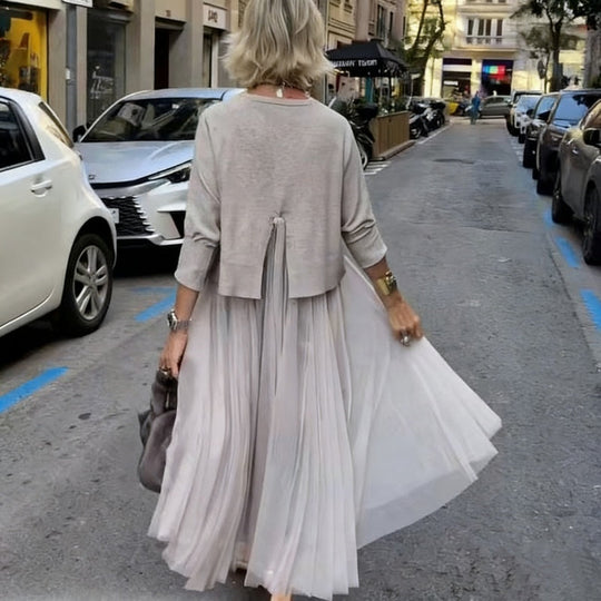 Women's Long-Sleeve Tops & Sleeveless Dress 2-Piece Set