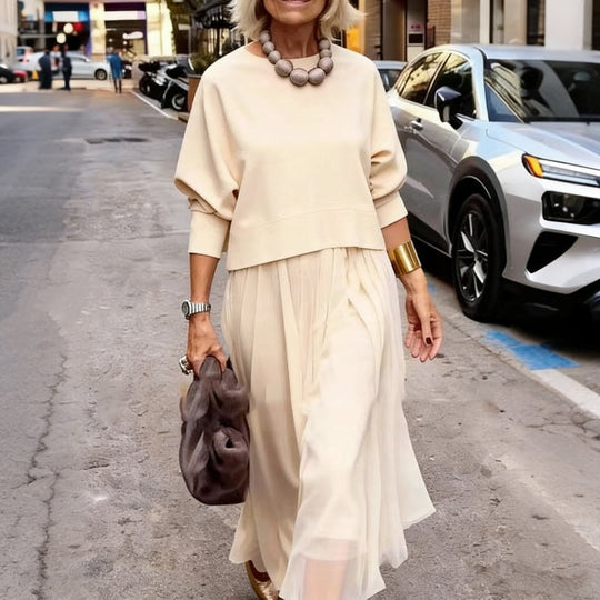 Women's Long-Sleeve Tops & Sleeveless Dress 2-Piece Set