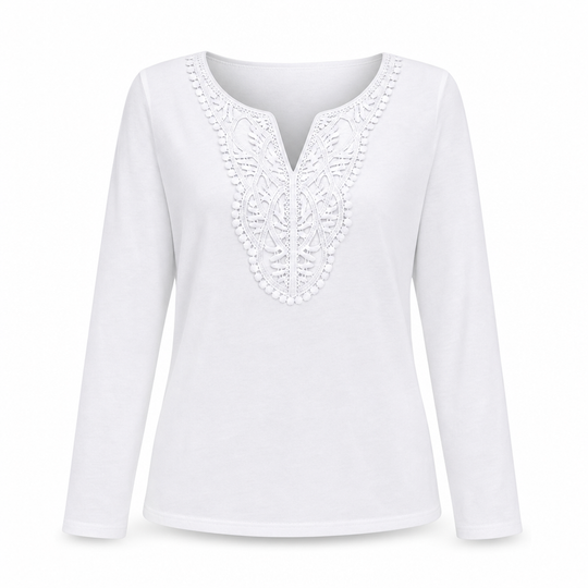 Women's Bohemian Lace V Neck Long Sleeve Loose Fit Blouse