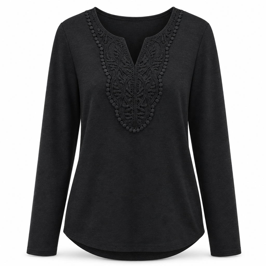 Women's Bohemian Lace V Neck Long Sleeve Loose Fit Blouse