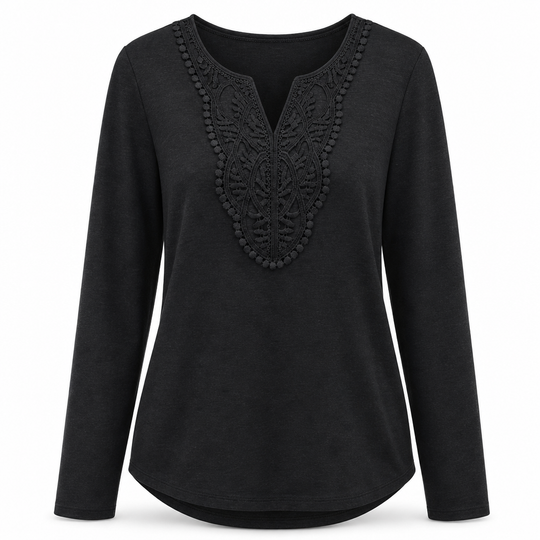 Women's Bohemian Lace V Neck Long Sleeve Loose Fit Blouse