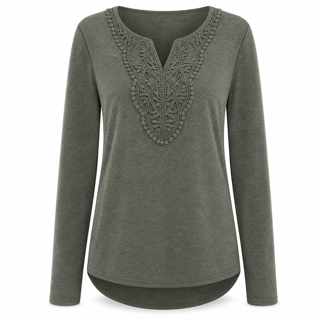 Women's Bohemian Lace V Neck Long Sleeve Loose Fit Blouse