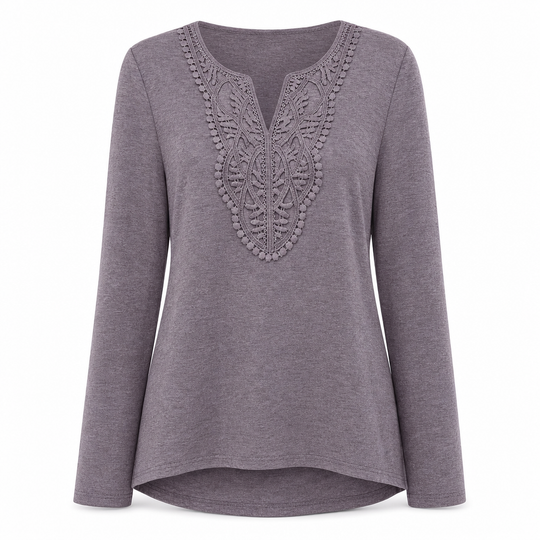 Women's Bohemian Lace V Neck Long Sleeve Loose Fit Blouse