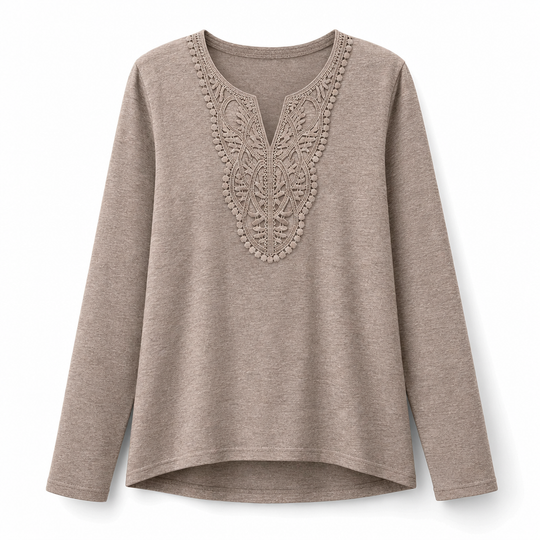 Women's Bohemian Lace V Neck Long Sleeve Loose Fit Blouse