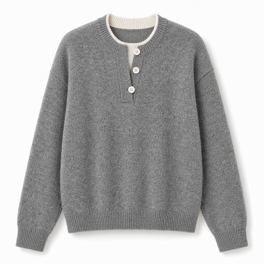 Casual Mock Two Piece V Neck Knit Sweater with Button Details