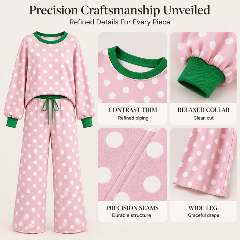 Women's Polka Dot Sweatshirt & Wide-Leg Pants Set