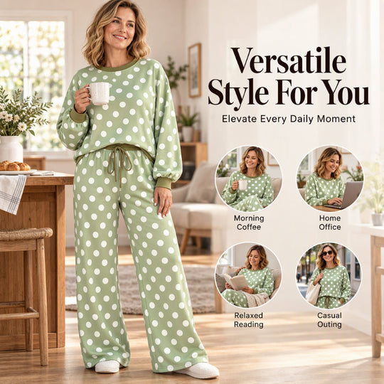 Women's Polka Dot Sweatshirt & Wide-Leg Pants Set