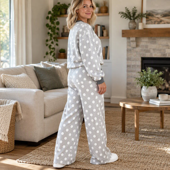 Women's Polka Dot Sweatshirt & Wide-Leg Pants Set
