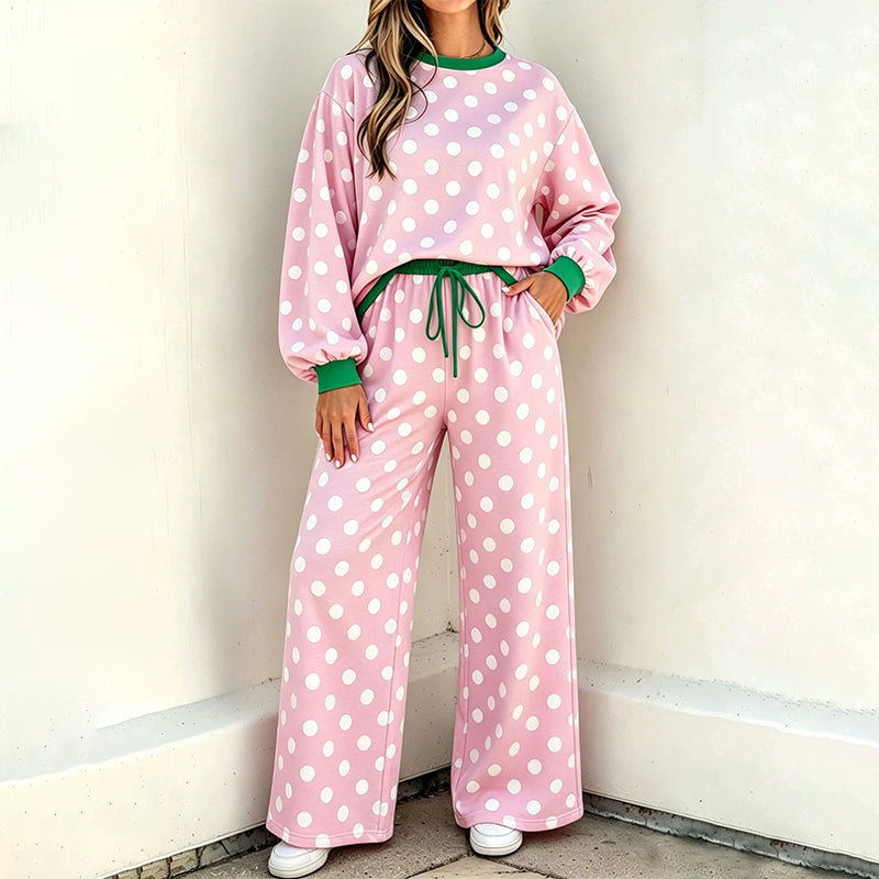Women's Polka Dot Sweatshirt & Wide-Leg Pants Set