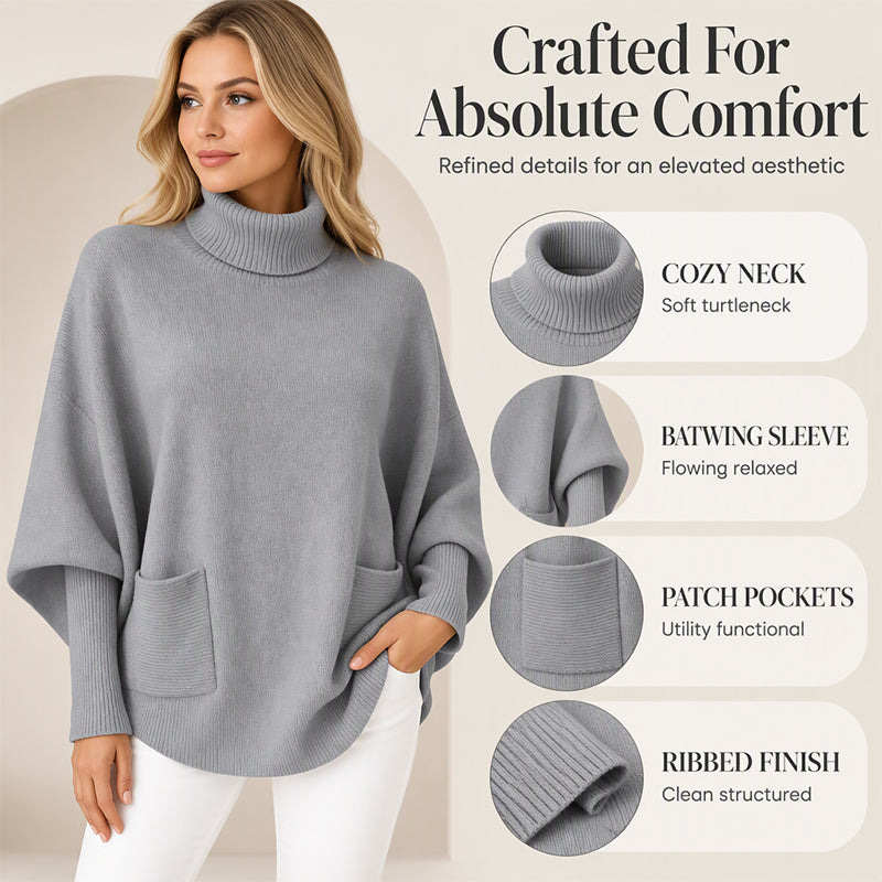 🔥Limited time offer✨Women's Turtleneck Batwing Sleeve Knit Sweater