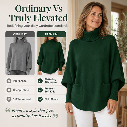 🔥Limited time offer✨Women's Turtleneck Batwing Sleeve Knit Sweater