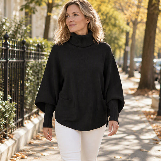 🔥Limited time offer✨Women's Turtleneck Batwing Sleeve Knit Sweater