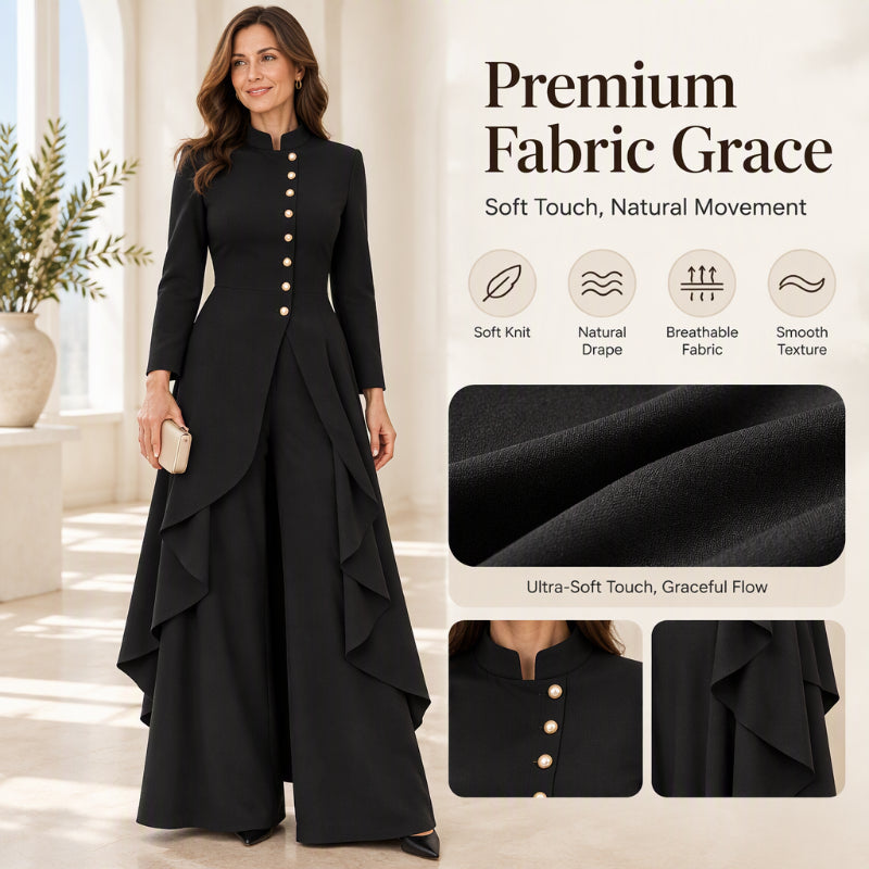 Women's Elegant Longline Coat and Wide-Leg Pants Set