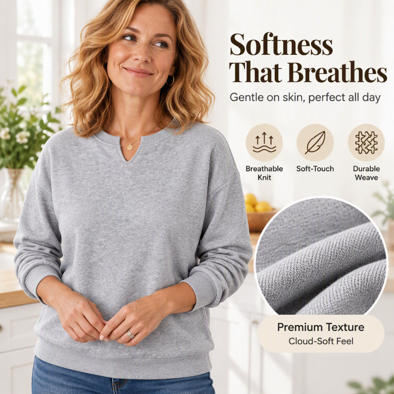 🤍 Clean Neckline, All-Day Comfort | Women's Casual Split V-Neck Sweatshirt