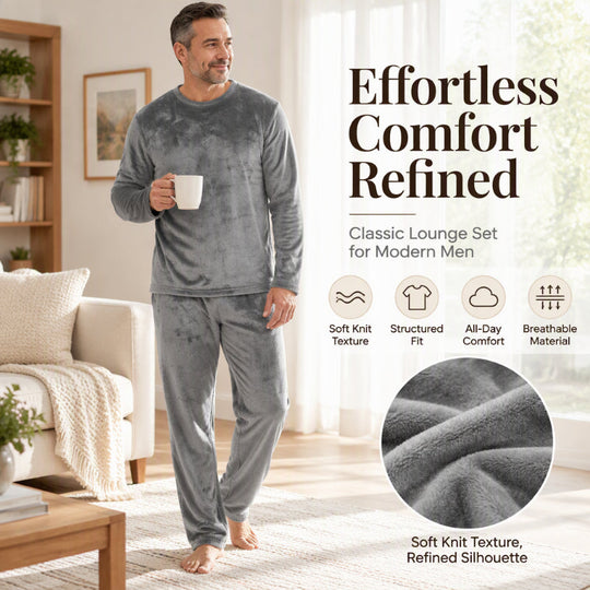 🌙 All-Night Warmth, Soft Velvet Feel | Men's Cozy Thermal Velvet Pajama Set