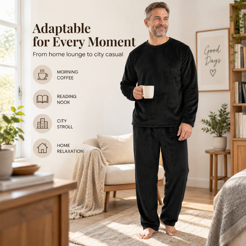 🌙 All-Night Warmth, Soft Velvet Feel | Men's Cozy Thermal Velvet Pajama Set