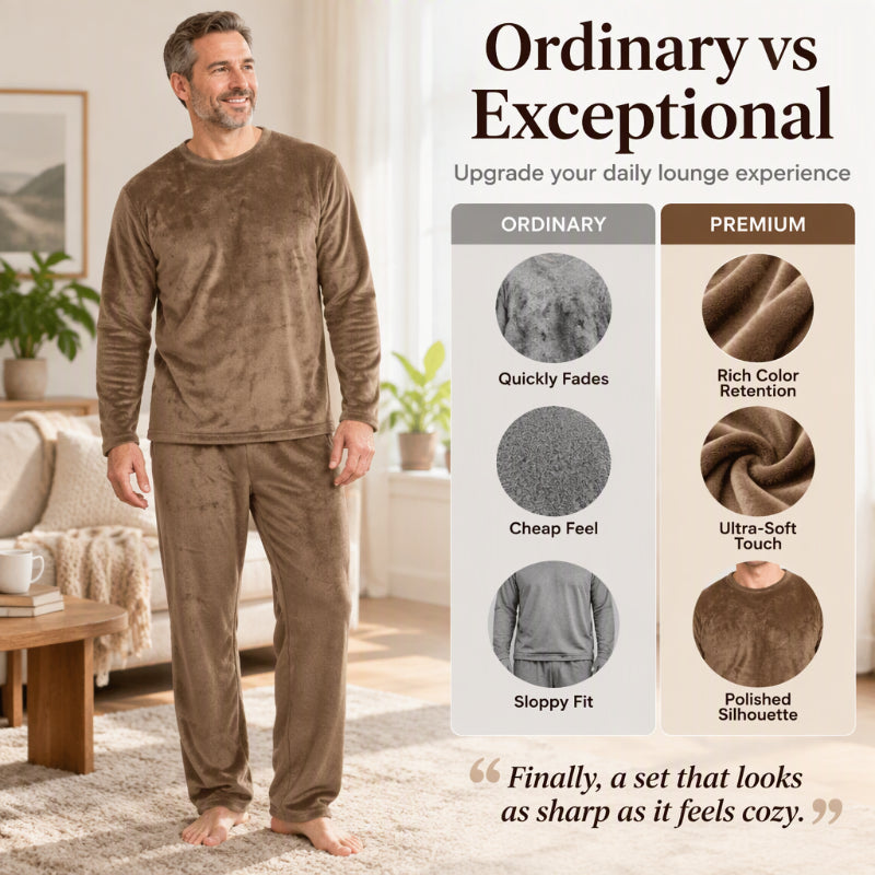 🌙 All-Night Warmth, Soft Velvet Feel | Men's Cozy Thermal Velvet Pajama Set