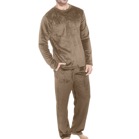 🌙 All-Night Warmth, Soft Velvet Feel | Men's Cozy Thermal Velvet Pajama Set