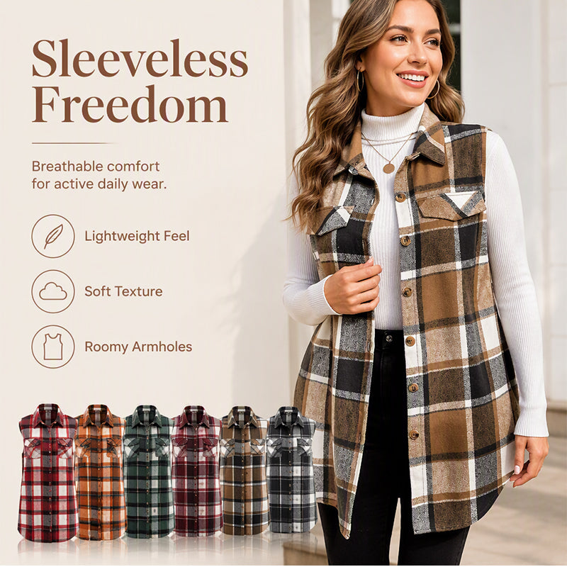 ⏰ Seasonal changeover sale: 50% off – quality at half the price! ✨Women's Plaid Button Down Vest Shirt with Pockets