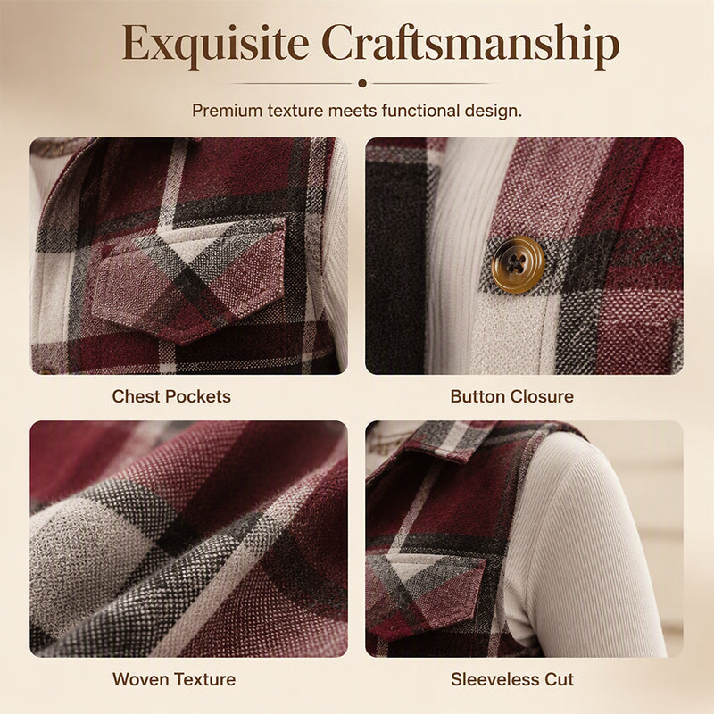 ⏰ Seasonal changeover sale: 50% off – quality at half the price! ✨Women's Plaid Button Down Vest Shirt with Pockets