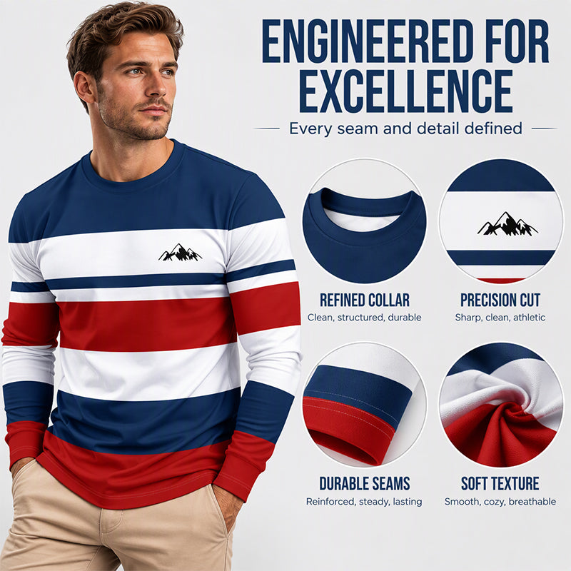 👕 Timeless Pattern, Easy Everyday Comfort | Men's Striped Crewneck Long Sleeve Top