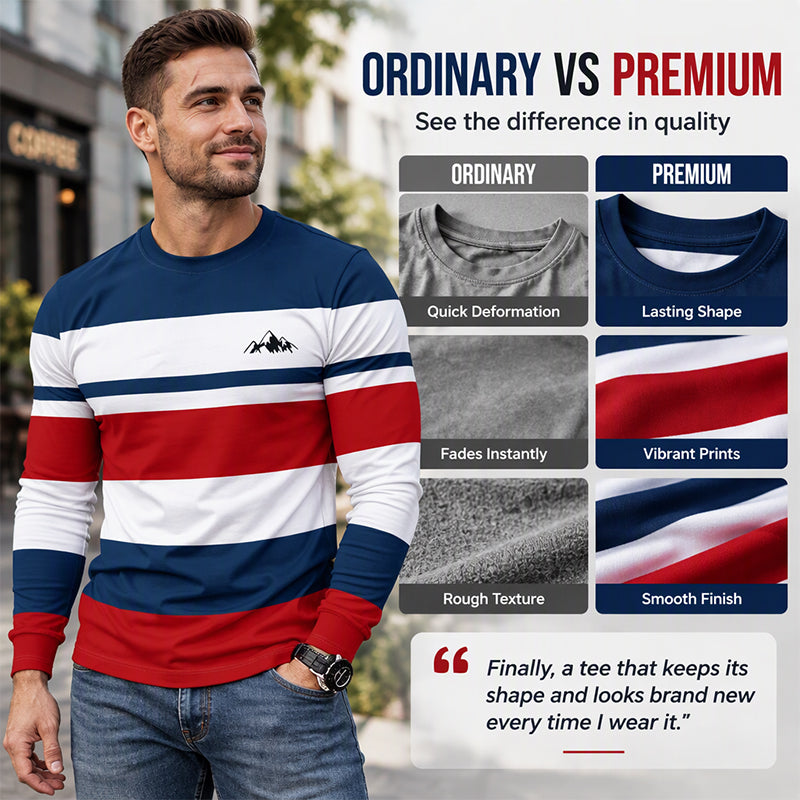 👕 Timeless Pattern, Easy Everyday Comfort | Men's Striped Crewneck Long Sleeve Top