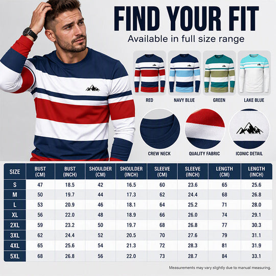 👕 Timeless Pattern, Easy Everyday Comfort | Men's Striped Crewneck Long Sleeve Top