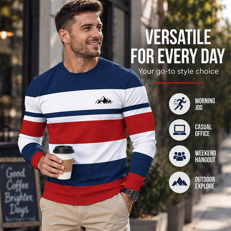 👕 Timeless Pattern, Easy Everyday Comfort | Men's Striped Crewneck Long Sleeve Top