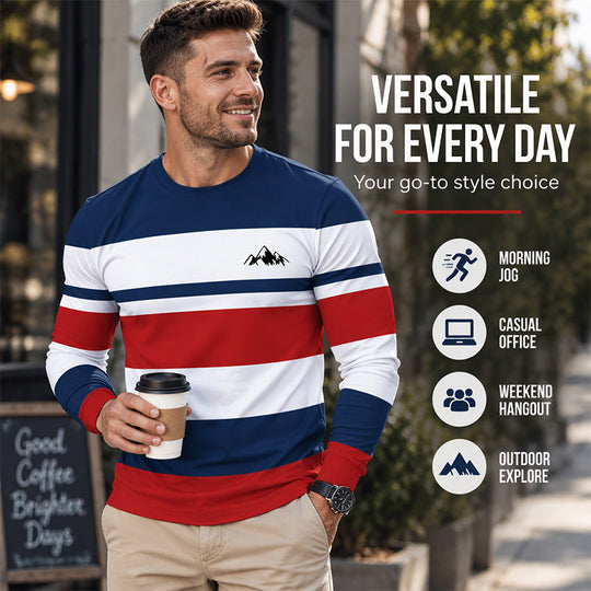 👕 Timeless Pattern, Easy Everyday Comfort | Men's Striped Crewneck Long Sleeve Top