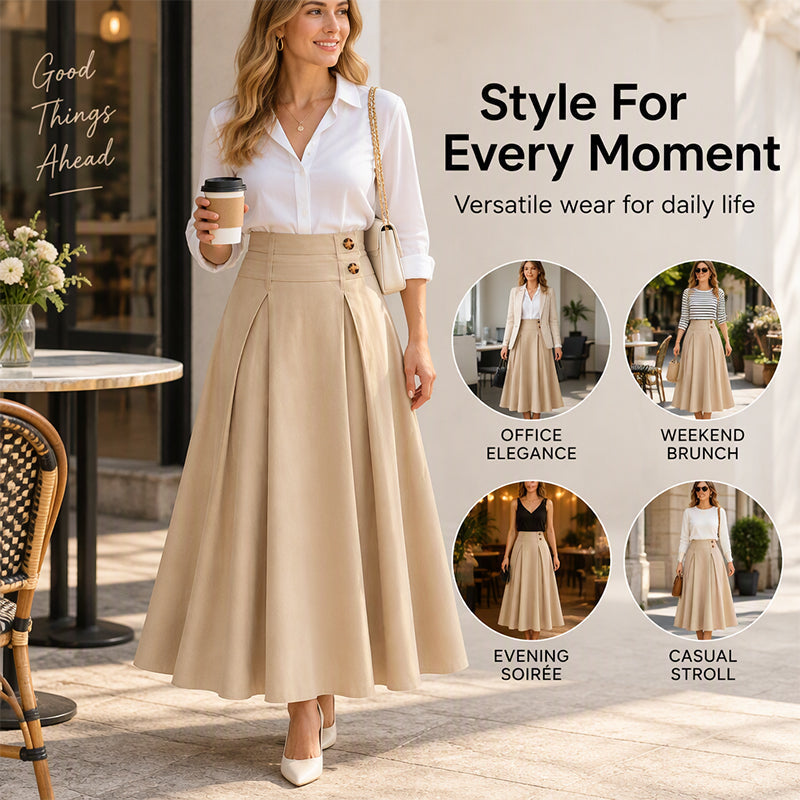 👗 Flattering Fit, All-Day Comfort | Women's High-Waisted Pleated A-Line Maxi Skirt