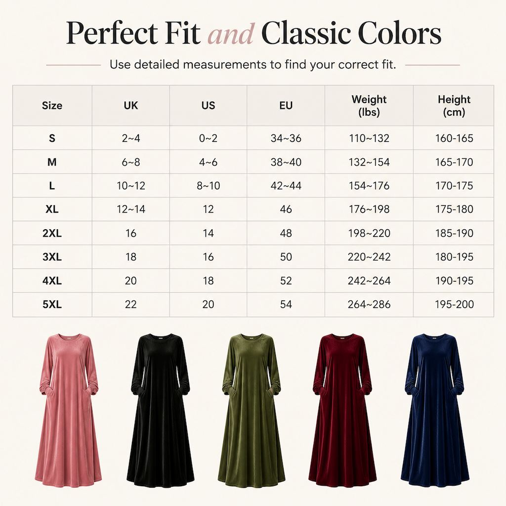 Women's Casual Velvet Crew Neck Dress with Pockets