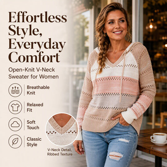 🧶 Bold Contrast Look, Airy Breathable Feel | Women's Color Block Hollow-Out Knit Hoodie