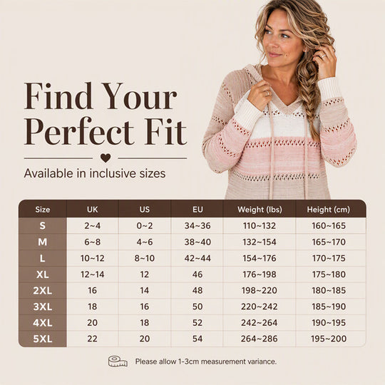🧶 Bold Contrast Look, Airy Breathable Feel | Women's Color Block Hollow-Out Knit Hoodie