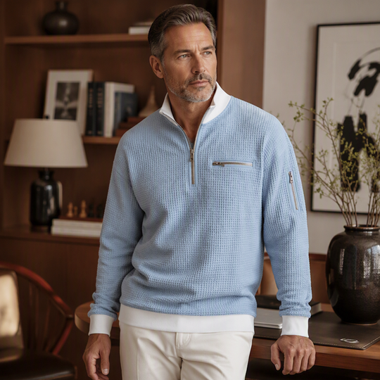 Men's Casual Waffle Quarter Zip Sweatshirt